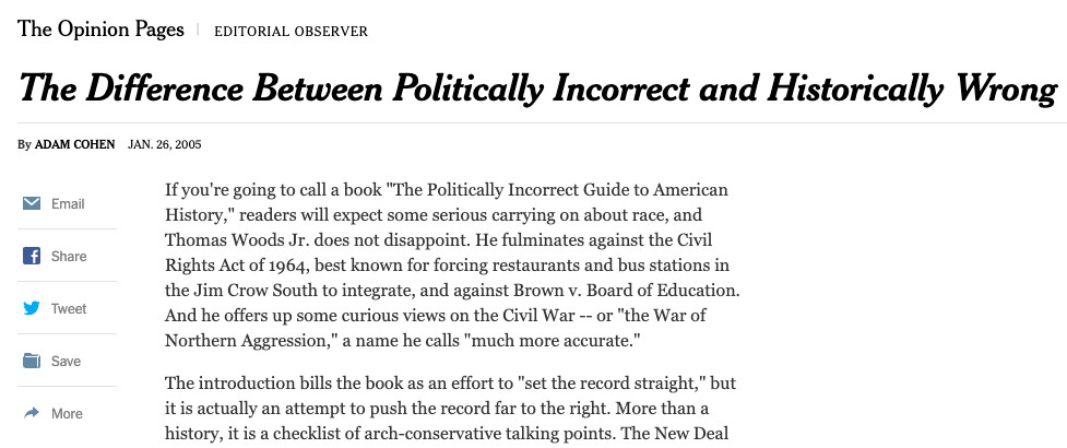 New York Times editorial against Tom Woods' book